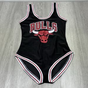 Chicago Bulls Bodysuit Womens Small Black Red NBA Basketball One Piece Swimsuit